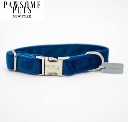 SMALL SIZE DOG & CAT COLLAR - DARK BLUE VELVET-0