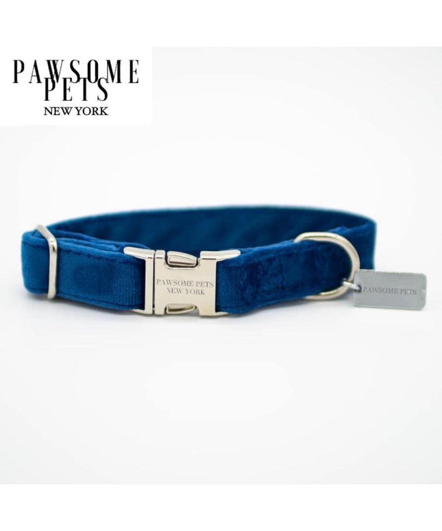 SMALL SIZE DOG & CAT COLLAR - DARK BLUE VELVET-0