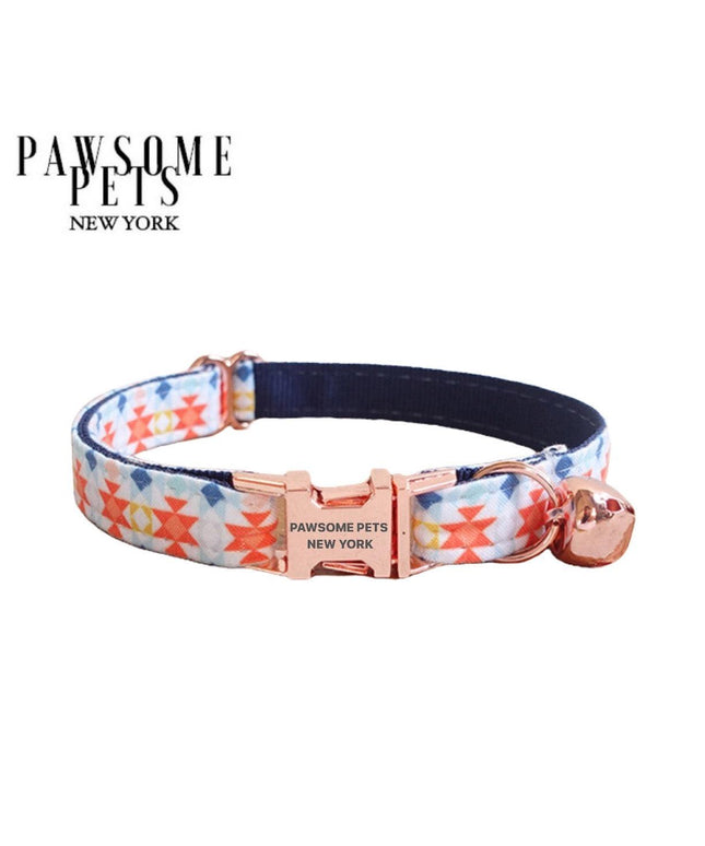 SMALL SIZE DOG & CAT COLLAR - DARK BLUE WITH ORANGE-0