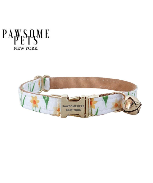 SMALL SIZE DOG & CAT COLLAR - KHAKI FLOWERS-0