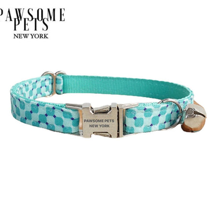 SMALL SIZE DOG & CAT COLLAR - PEACOCK BLUE STRIPE-0