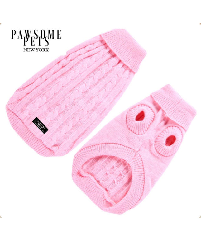 DOG AND CAT CABLE KNIT SWEATER - LIGHT PINK-0
