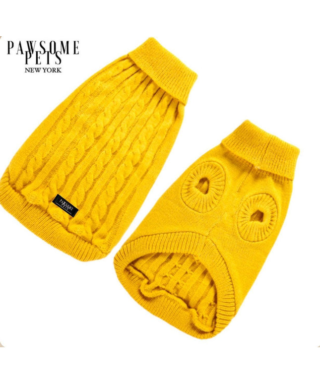 DOG AND CAT CABLE KNIT SWEATER - YELLOW-0