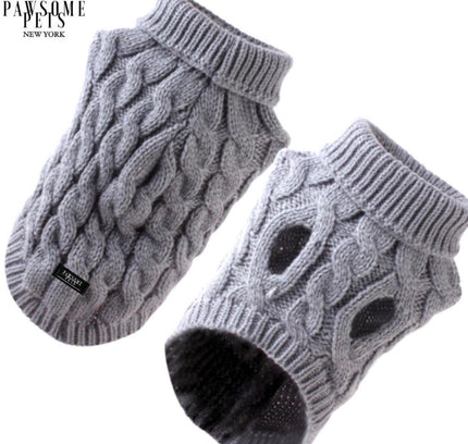 (EXTRA WARM) DOG AND CAT CABLE KNIT SWEATER - GREY-0