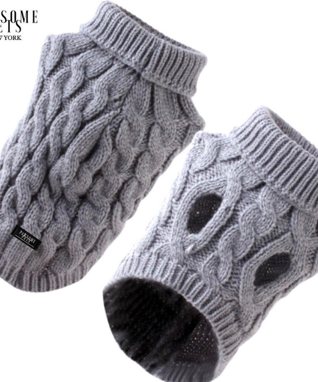 (EXTRA WARM) DOG AND CAT CABLE KNIT SWEATER - GREY-0
