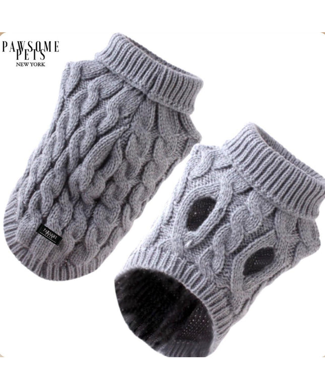 (EXTRA WARM) DOG AND CAT CABLE KNIT SWEATER - GREY-0