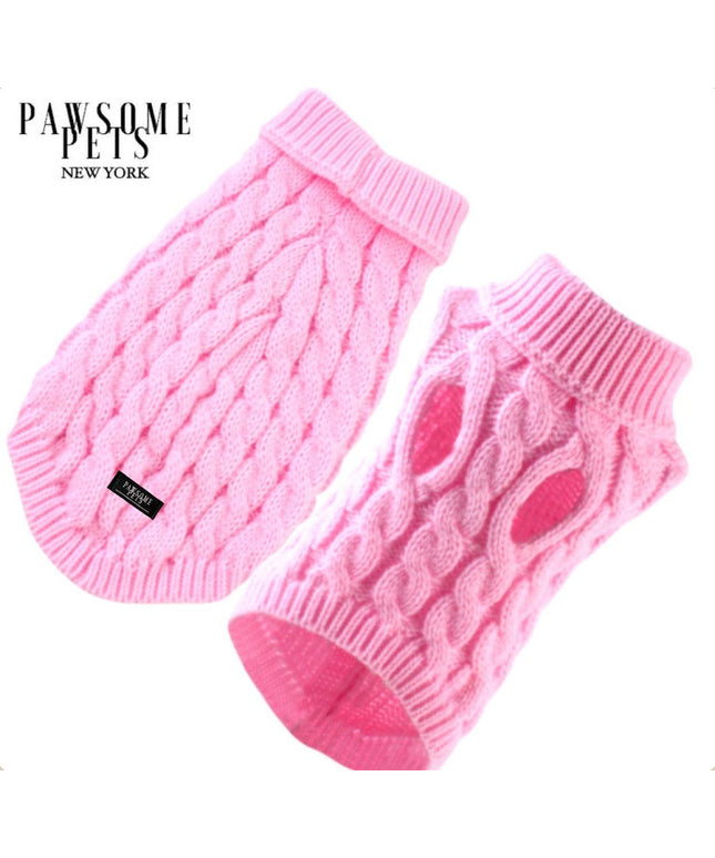 (EXTRA WARM) DOG AND CAT CABLE KNIT SWEATER - PINK-0