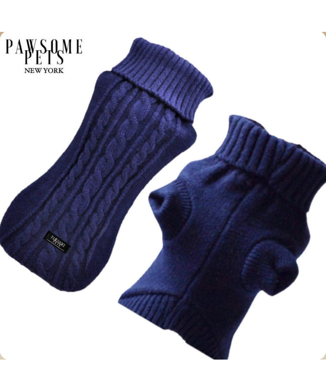 (EXTRA WARM) DOG AND CAT CABLE KNIT SWEATER - NAVY BLUE-0