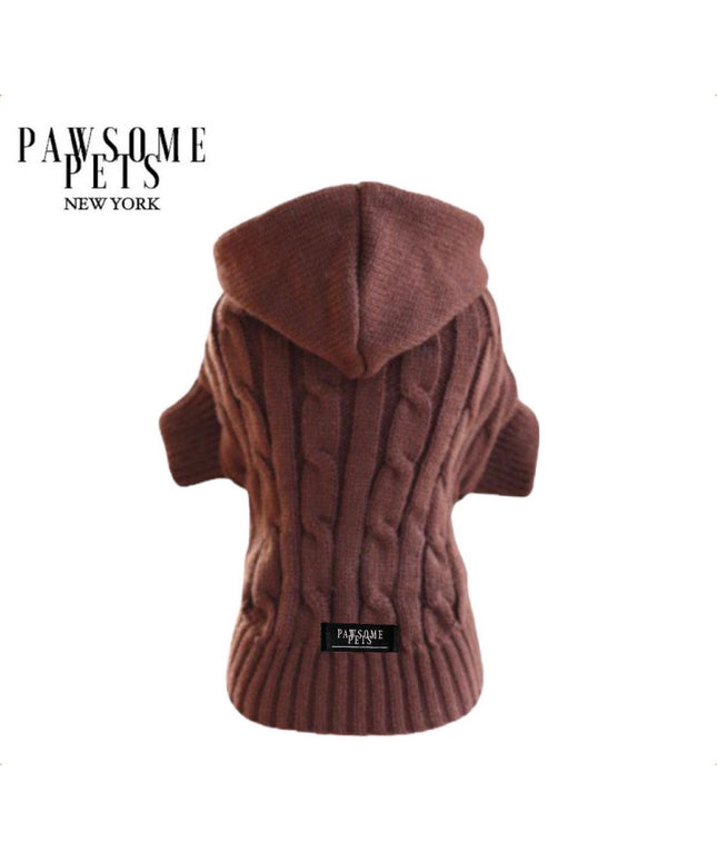 (EXTRA WARM) DOG AND CAT CABLE KNIT SWEATER WITH HAT - BROWN-0