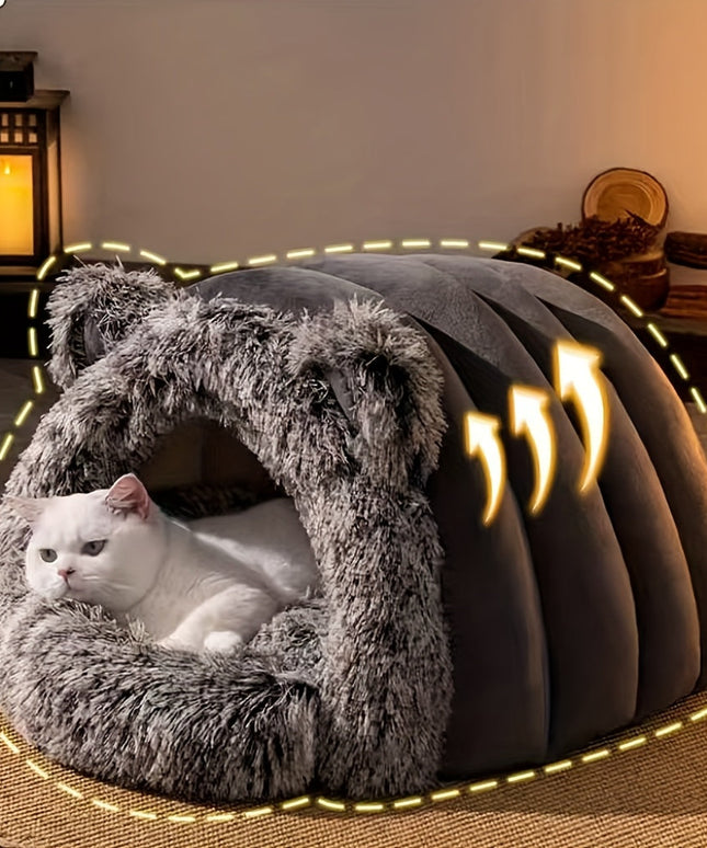 Plush Fleece Cat Cave Bed for Winter Comfort-3