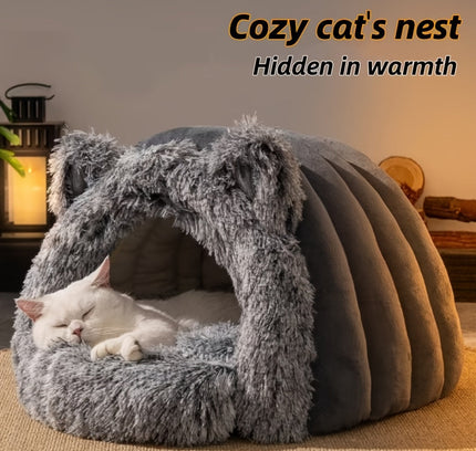 Plush Fleece Cat Cave Bed for Winter Comfort-2