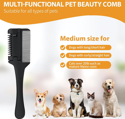 Peigne Rasoir Pour Chiens Chats Avec Lames Supplémentaires Peigne Rasoir 2 En 1 Pour Toilettage Coupe Poils Brosse Pour Chien Chat Qui Coupe Les Poils Coupe-Poils Peigne Pour Chien Chat Tondeuse Pour Poils D'Animaux Peigne De Toilettage Pour Chien Chat