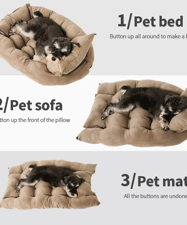 3-in-1 Multifunction Dog And Cat Bed Soft Cotton Convertible Pet Mat Brown-1