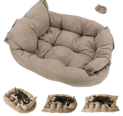 3-in-1 Multifunction Dog And Cat Bed Soft Cotton Convertible Pet Mat Brown-2