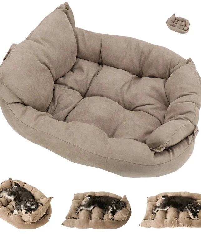 3-in-1 Multifunction Dog And Cat Bed Soft Cotton Convertible Pet Mat Brown-2