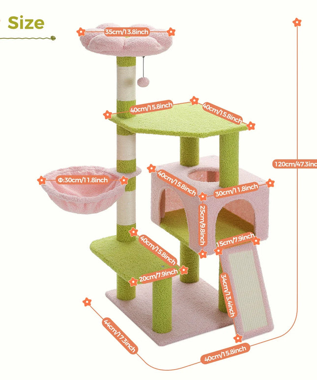 Flower Cat Tree Multi-Level Cat Tower with Sisal Covered Scratching Posts Cute Cat Condo for Indoor Small Medium Cats Top Perch-3