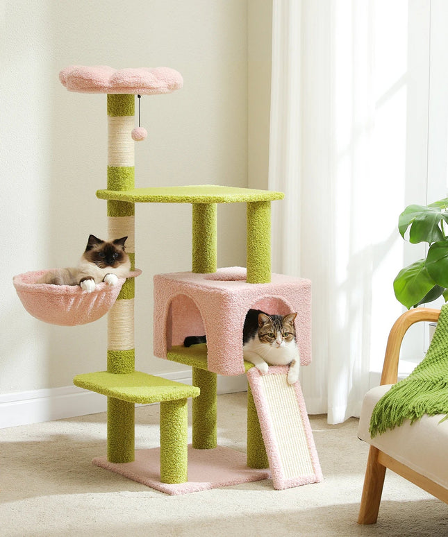Flower Cat Tree Multi-Level Cat Tower with Sisal Covered Scratching Posts Cute Cat Condo for Indoor Small Medium Cats Top Perch-1