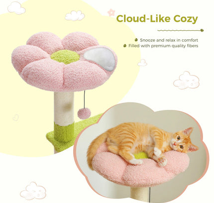 Flower Cat Tree Multi-Level Cat Tower with Sisal Covered Scratching Posts Cute Cat Condo for Indoor Small Medium Cats Top Perch-4
