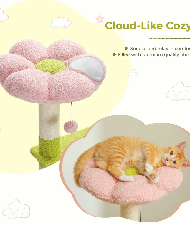 Flower Cat Tree Multi-Level Cat Tower with Sisal Covered Scratching Posts Cute Cat Condo for Indoor Small Medium Cats Top Perch-4