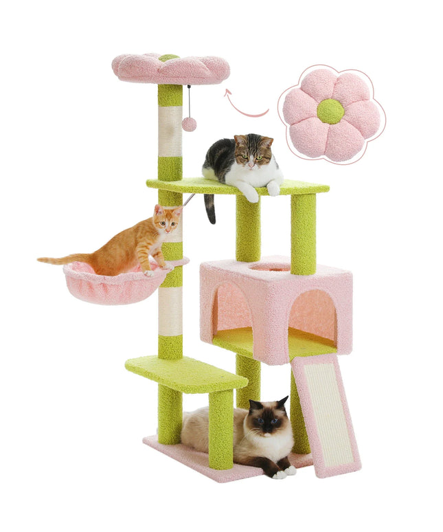 Flower Cat Tree Multi-Level Cat Tower with Sisal Covered Scratching Posts Cute Cat Condo for Indoor Small Medium Cats Top Perch-0