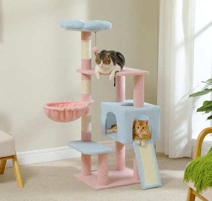 Flower Cat Tree Multi-Level Cat Tower with Sisal Covered Scratching Posts Cute Cat Condo for Indoor Small Medium Cats Top Perch-2