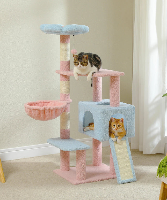 Flower Cat Tree Multi-Level Cat Tower with Sisal Covered Scratching Posts Cute Cat Condo for Indoor Small Medium Cats Top Perch-2