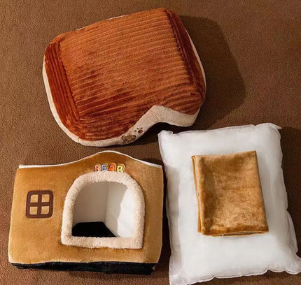 Foldable Soft Pet House And Bed Detachable Cave-Style Nest Brown-2