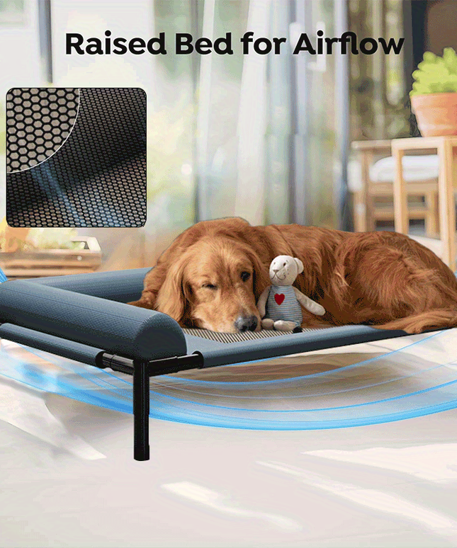Cooling Raised Dog Bed with Pillow Support-4