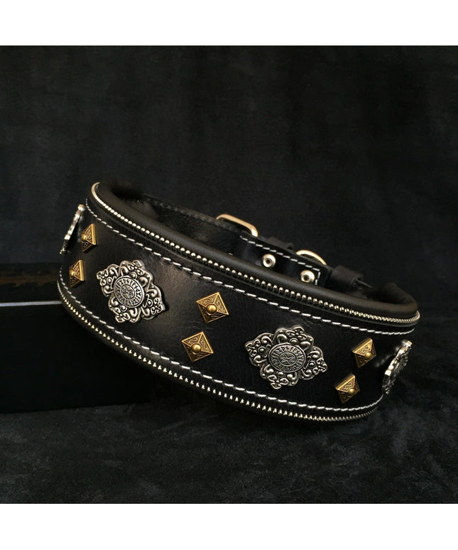 "Aztec" black dog collar-0