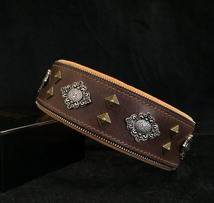 "Aztec" brown dog collar-0
