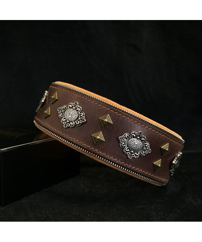 "Aztec" brown dog collar-0