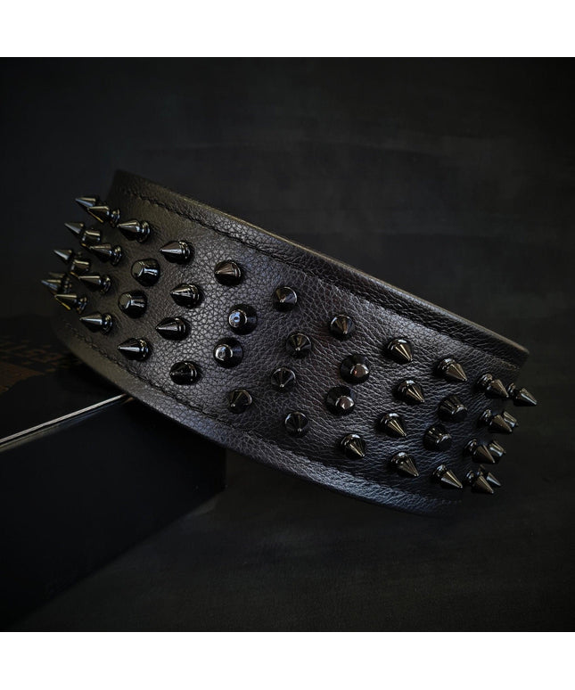 Black ''Crown'' soft leather dog collar-0