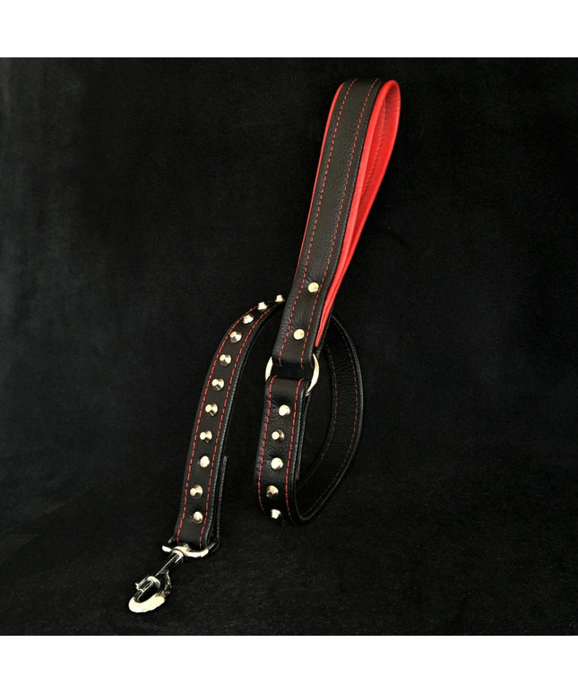 Black soft leather studded leash-0