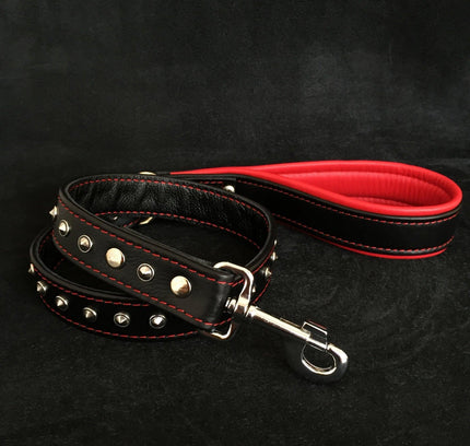 Black soft leather studded leash-0