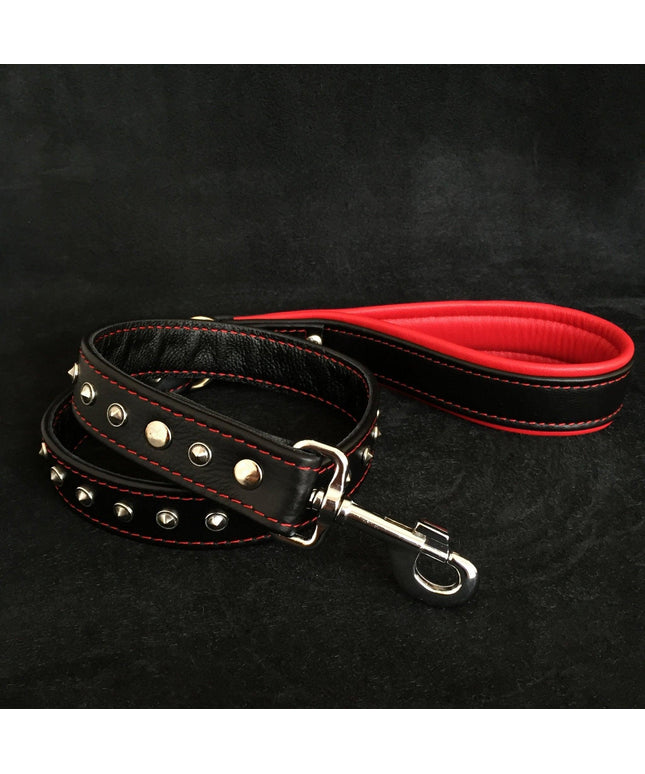 Black soft leather studded leash-0