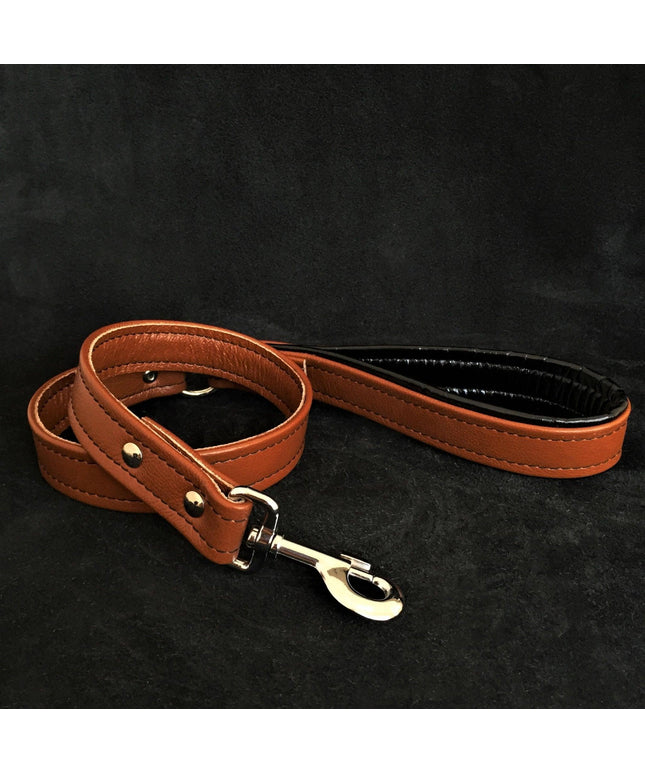 Brown soft leather dog leash-0