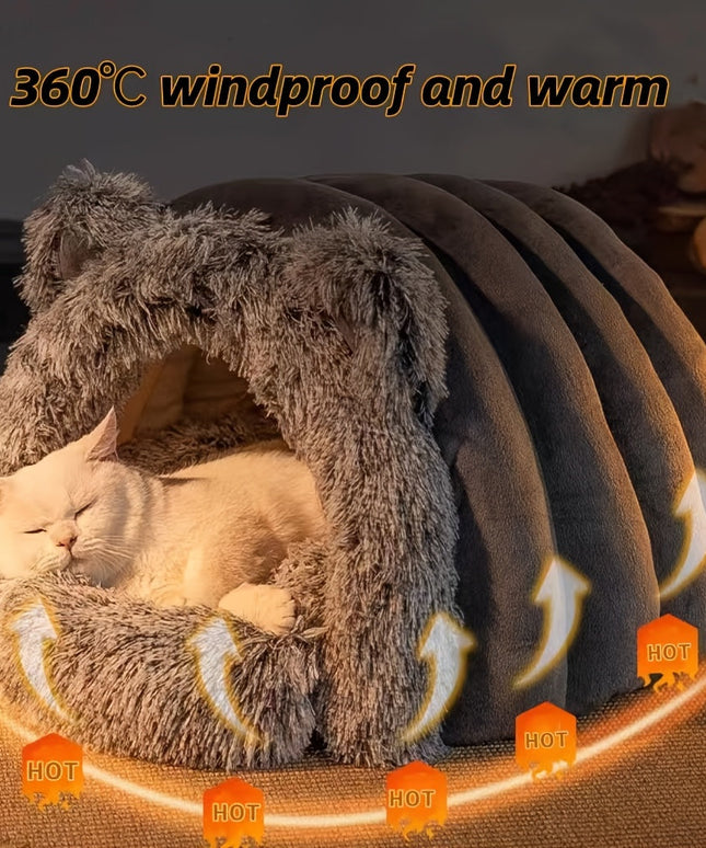 Plush Fleece Cat Cave Bed for Winter Comfort-1