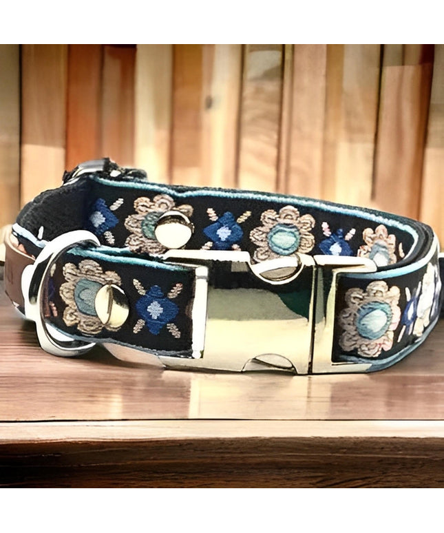 Elegant Cotton Dog Collar with Personalised Engraved Charm by Lollipollipocket-0