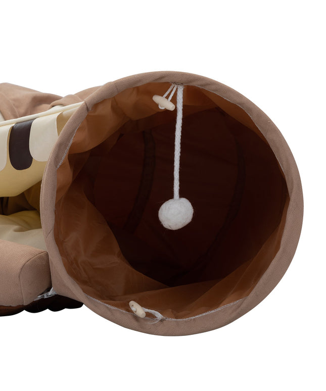 Foldable Cat Tunnel Bed For Indoor Cats, Washable Cat Skin Tunnel With Hanging Toys And Mats, Brown Color
