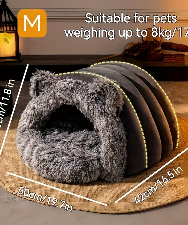 Plush Fleece Cat Cave Bed for Winter Comfort-4