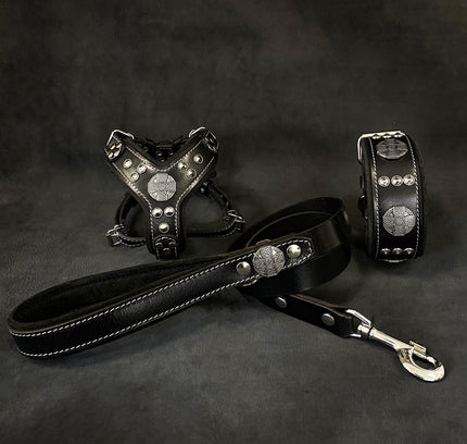"Maximus Black&Silver" Small dog SET - Harness - collar - lead-0