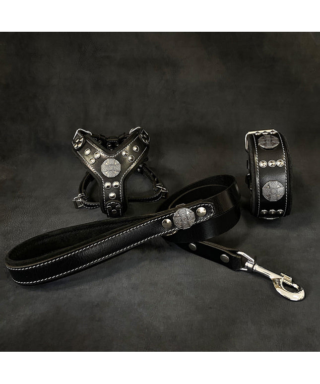 "Maximus Black&Silver" Small dog SET - Harness - collar - lead-0