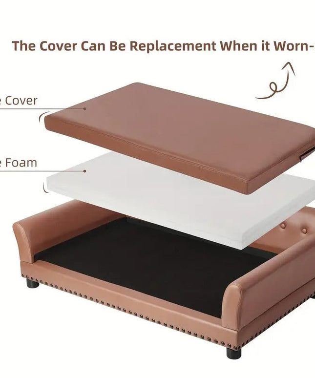 Leather Large Dog Sofa Lounge with Cushion-2