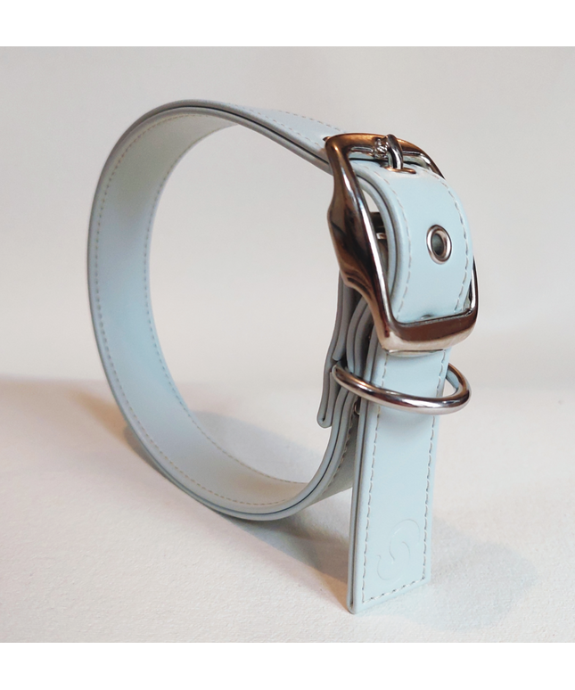 Ice blue vegan apple leather dog collar-0