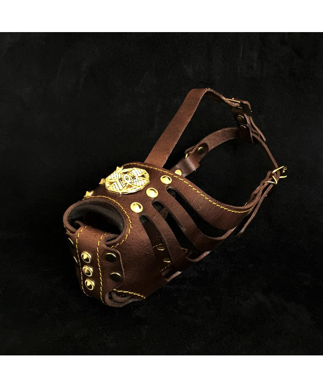 'Maximus'' Basket Muzzle Brown & Gold-0