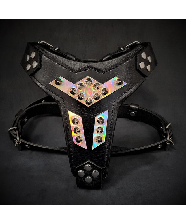 'Midas'' leather dog harness silver medium size-0