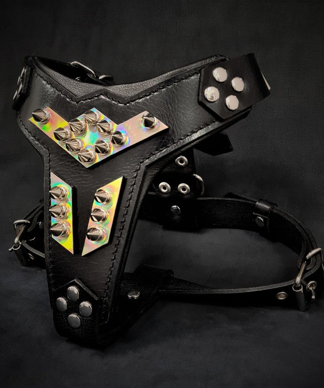 'Midas'' leather dog harness silver medium size-1