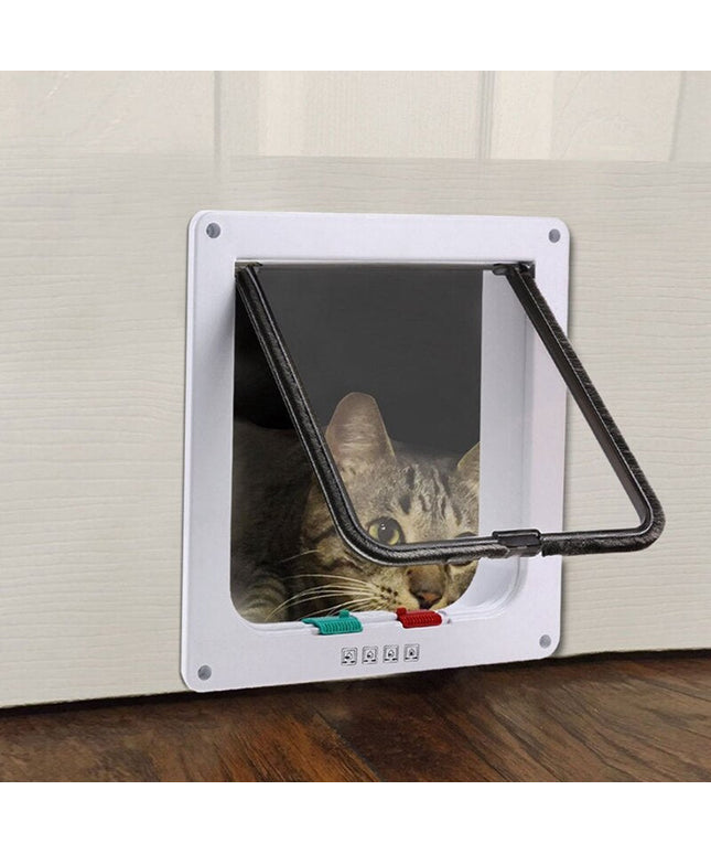 4 Way Lockable Cat Flap Door  Lock Security Flap Door for Dog Cat Kitten Small Pet Gate Door Kit Cat Dog Cat Door-0