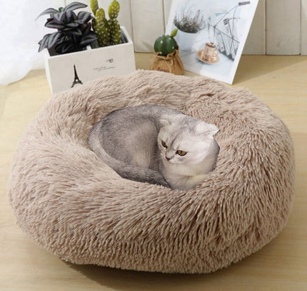Round Cat Bed Warm Sleeping Cat Nest For Dogs Basket Pet Products Cushion Soft Long Plush Cat Pet Bed Mat Cat House Animals Sofa-0