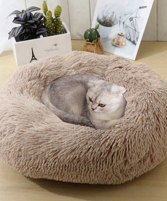 Round Cat Bed Warm Sleeping Cat Nest For Dogs Basket Pet Products Cushion Soft Long Plush Cat Pet Bed Mat Cat House Animals Sofa-0